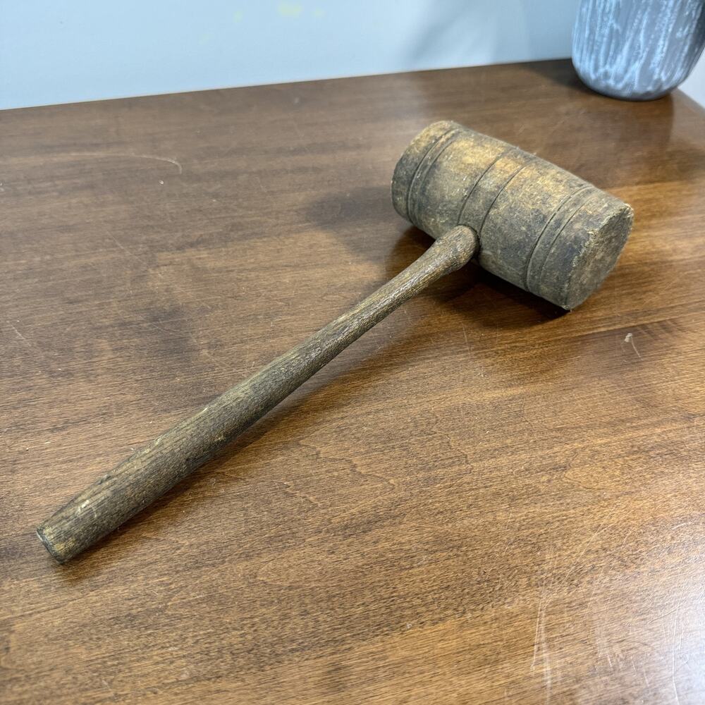 Antique Primitive Wooden Mallet Rustic Farmhouse Tool Decor Vtg Wood Hammer